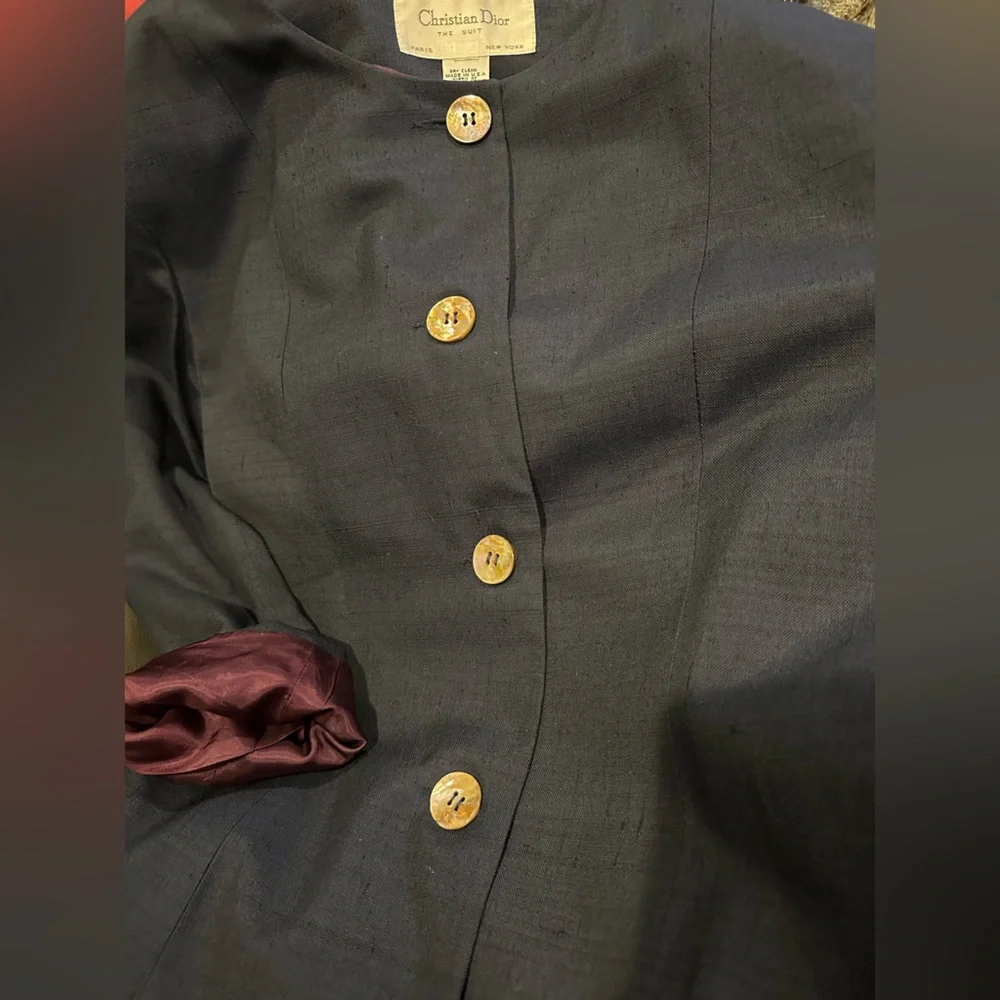 Vintage Women’s Christian Dior The Suit Tailored Jacket Navy Linen MOP Buttons